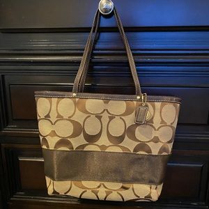 COACH Signature Purse Brown Stripe Tote